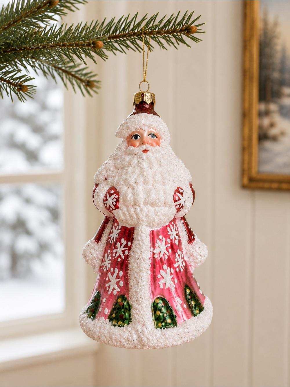 Vintage Hand Blown Glass Kris Kringle Santa Ornament Ombre Red Pink 5”